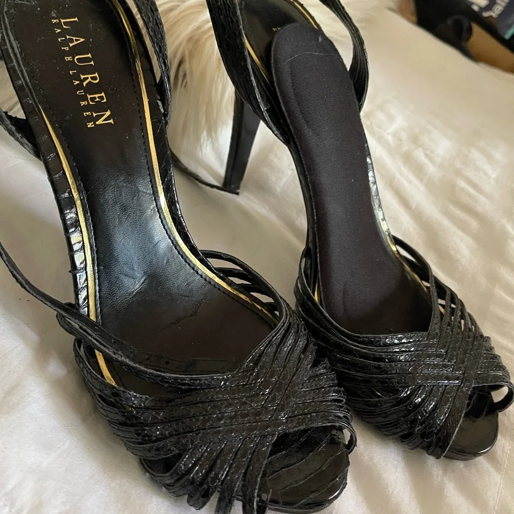 Lauren Ralph Lauren Black Woven Strappy High Heel Sandals